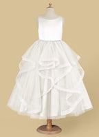 Geranium Sweet Princess Flower Girl Dress - Cascading Tulle Ruffles with Pearl Beaded Waistband KD-262