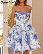 Geranium Blue Floral Corset Homecoming Dress – GER687P