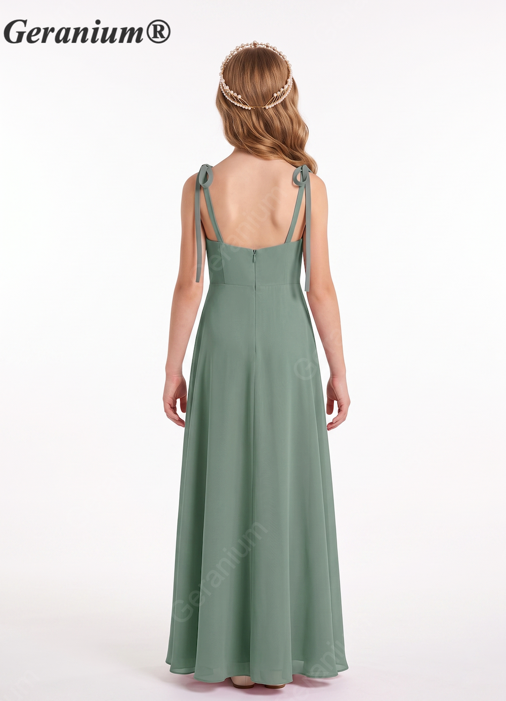 Geranium Sage Green Tie-Strap A-Line Bridesmaid Dress with Sweetheart Neckline & Side Slit KD-156