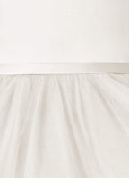 Geranium Simple V-Neck Satin & Tulle Flower Girl Dress - Elegant A-Line Ball Gown with Oversized Back Bow KD-199