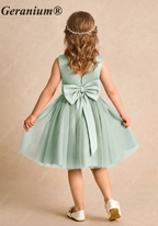 Geranium Sage Green Tulle Flower Girl Dress with Oversized Pearl Bow & Satin Bodice KD-256