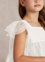 Geranium Girl's Tulle Princess Dress with Back Bow - Flutter Sleeve Flower Girl Gown for Weddings and Parties KD-242