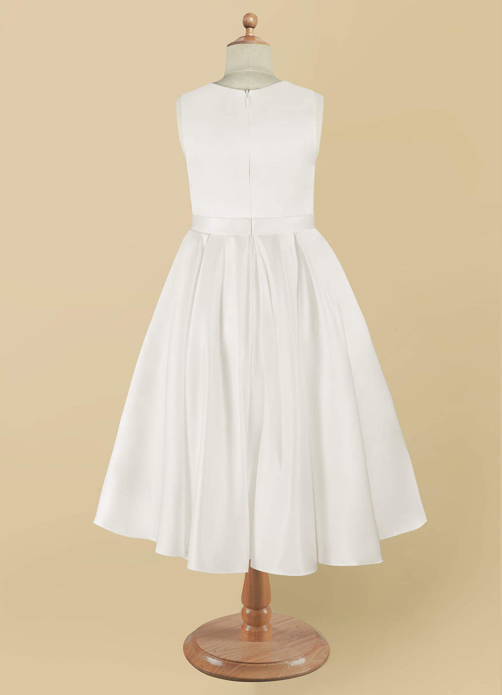 Geranium Elegant Satin Sleeveless Flower Girl Dress with Bow Sash - A-Line First Communion Princess Gown KD-261