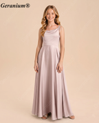 Geranium Elegant Tie-Strap Satin A-Line Junior Bridesmaid Dress in Soft Taupe KD-72
