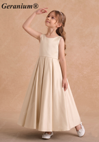 Geranium Elegant Champagne Satin Flower Girl Dress - Sleeveless A-Line Party Gown with Oversized Detachable Bow KD-220