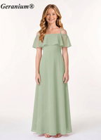 Geranium Elegant Cold-Shoulder Ruffle Chiffon Junior Bridesmaid Maxi Dress - Sage Green KD-71
