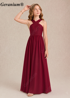 Geranium Elegant Chiffon Criss-Cross Halter Junior Bridesmaid Dress in Burgundy KD-65J
