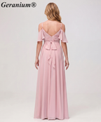 Geranium Elegant Cold Shoulder Chiffon Junior Bridesmaid Dress with Side Slit & Pleated Bodice KD-318