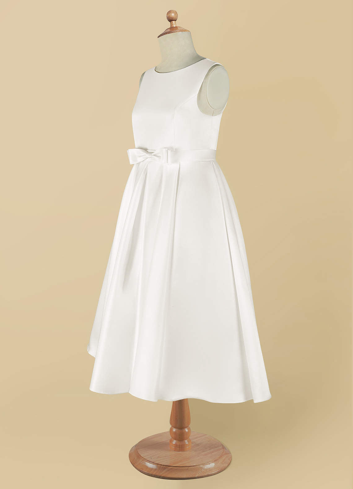 Geranium Elegant Satin Sleeveless Flower Girl Dress with Bow Sash - A-Line First Communion Princess Gown KD-261