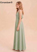 Geranium Sage Green A-Line Satin Bridesmaid Dress with Draped Back & Spaghetti Straps KD-62