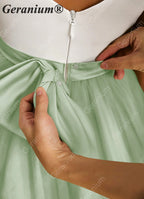 Geranium Sage Green 3D Floral Applique Flower Girl Dress - Satin & Tulle Tulle Princess Party Gown with Bow KD-192