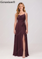 Geranium Elegant Cowl Neck Chiffon Junior Bridesmaid Dress with Side Slit KD-311