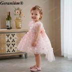Geranium 3D Butterfly Tulle Toddler Party Dress with Feather Shoulders & Oversized Bow – KD-52