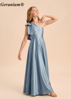 Geranium Elegant One-Shoulder Satin Junior Bridesmaid Dress with Bow KD-140
