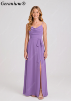 Geranium Elegant Cowl Neck Chiffon Junior Bridesmaid Dress with Side Slit KD-311