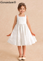 Geranium Elegant Heart Back Flower Girl Dress - Textured Jacquard A-Line Party Gown for Kids KD-235