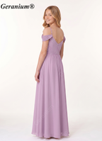 Geranium Junior Lavender Chiffon Off-Shoulder Bridesmaid Dress – A-Line Floor Length KD-58