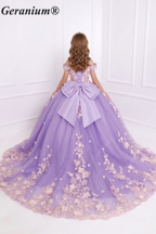 Geranium Elegant Lavender 3D Floral Off-Shoulder Girls Ball Gown Princess Dress KD-382