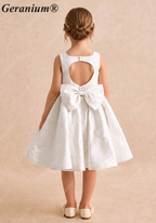 Geranium Elegant Heart Back Flower Girl Dress - Textured Jacquard A-Line Party Gown for Kids KD-235
