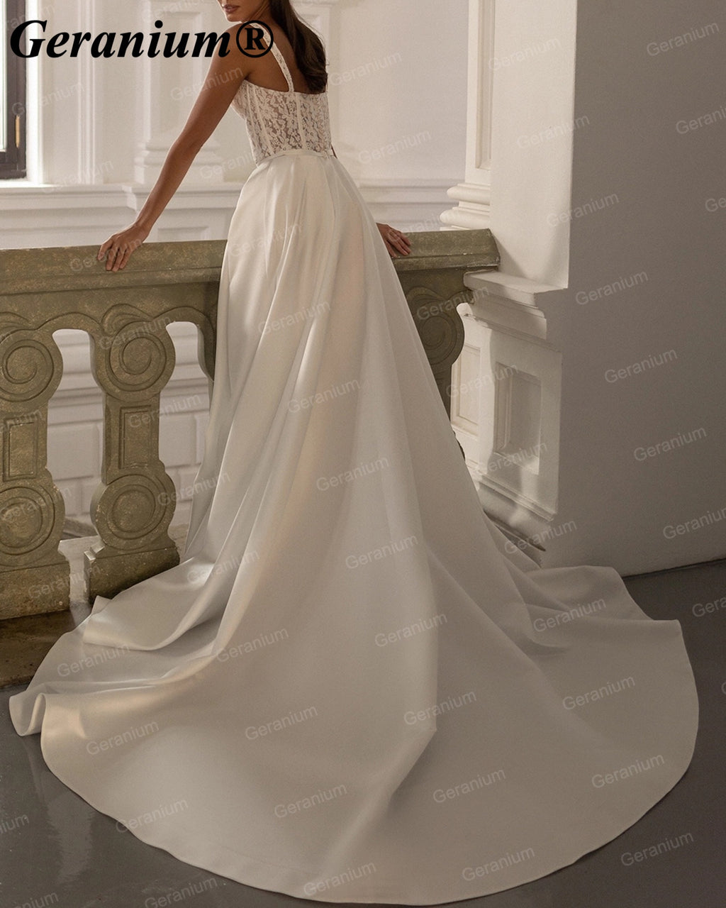 Geranium Sweetheart Lace Corset Satin A-Line Wedding Dress – GER129