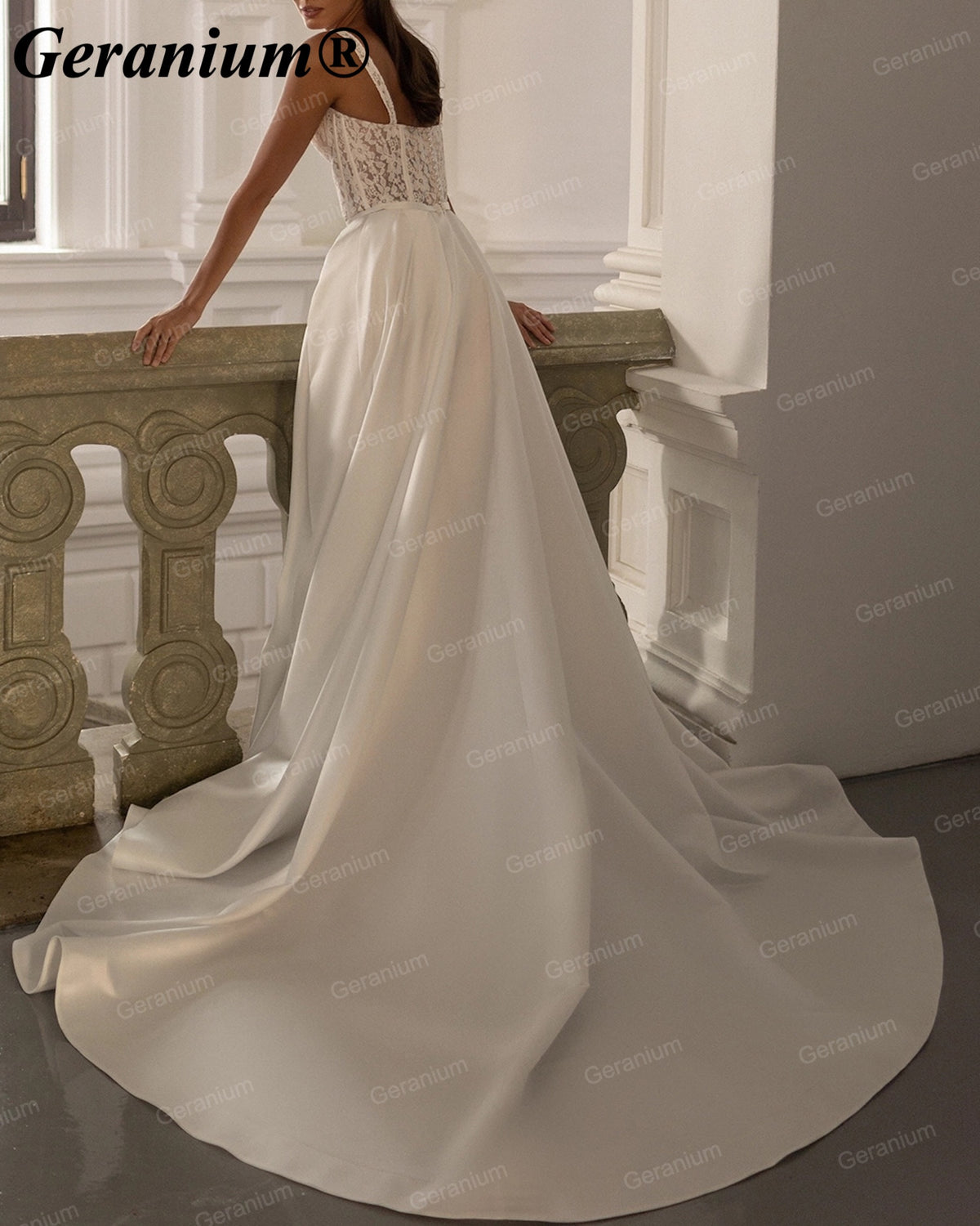 Geranium Sweetheart Lace Corset Satin A-Line Wedding Dress – GER129