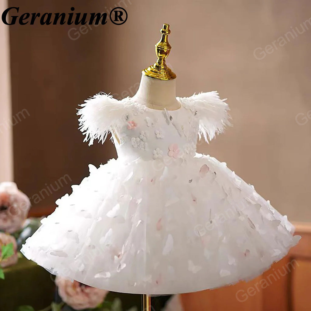 Geranium 3D Butterfly Tulle Toddler Party Dress with Feather Shoulders & Oversized Bow – KD-52