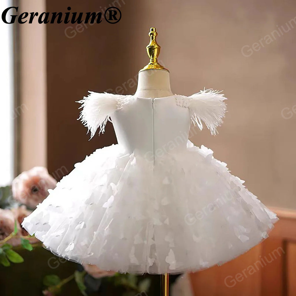 Geranium 3D Butterfly Tulle Toddler Party Dress with Feather Shoulders & Oversized Bow – KD-52