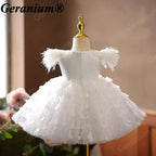 Geranium 3D Butterfly Tulle Toddler Party Dress with Feather Shoulders & Oversized Bow – KD-52