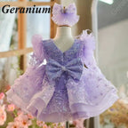 Geranium Pink Butterfly Lace Flower Girl Dress – Puffy Princess Tulle Birthday Party Dress for Girls KD-53