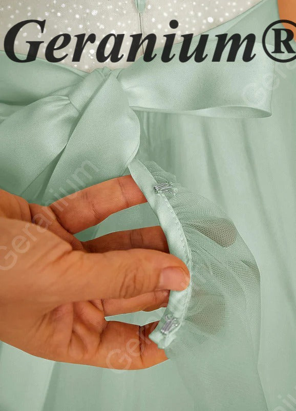 Geranium Enchanting Sage Green Sequin Tulle Flower Girl Dress - Elegant Floor-Length Formal Gown for Weddings & Parties KD-238