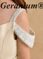 Geranium Girls' Champagne Matte Satin Cold Shoulder Flower Girl Dress with Beaded Sequin Waistband KD-250