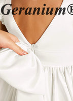 Geranium Elegant Flutter Sleeve Satin Flower Girl Dress with Oversized Back Bow - Ball Gown for Weddings & Communtions KD-280