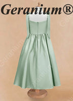 Gearanium Girls Sage Green Satin Flower Girl Dress - Tie-Shoulder A-Line Party Gown KD-288