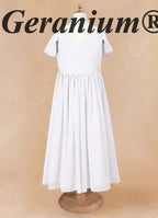Geranium Cold Shoulder Chiffon Flower Girl Dress with Ruched V-Neck Bodice KD-260