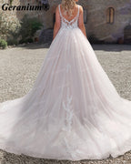 Geranium Plunging V-Neck Lace Ball Gown Wedding Dress – GER18