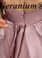 Geranium Girls Mauve Satin Hi-Low Dress with Pearl Waistband & Detachable Ruffled Tulle Train KD-283