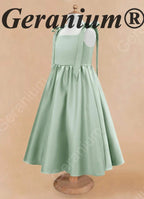 Gearanium Girls Sage Green Satin Flower Girl Dress - Tie-Shoulder A-Line Party Gown KD-288