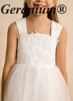 Geranium Floral Lace Tulle Flower Girl Dress with Removable Oversized Back Bow KD-281