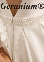 Gearanium Elegant Pearl Belt Satin Flower Girl Dress with Oversized Back Bow - Sleeveless A-Line Communion Gown KD-290