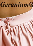 Geranium Girl’s Pink Satin Ballgown Flower Girl Dress, Open Back with Big Bow and Crystal Button, Sleeveless Floor-Length Gown for Wedding Guest & Formal Party KD-271