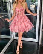 GERANIUM Pink Floral Corset Mini Homecoming Dress GER685P