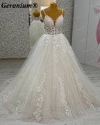 Geranium Plunging V-Neck Lace Ball Gown Wedding Dress – GER9
