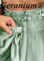 Geranium Sage Green 3D Floral Applique Flower Girl Dress - High-Low Tulle Skirt with Detachable Bow KD-269