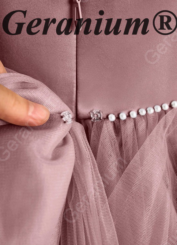 Garanium Girls Dusty Rose Multi-Tiered Tulle Party Dress - Luxury Pearl Waistband & Detachable Bow Train Flower Girl Gown KD-287