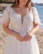Geranium Plunging V-Neck Lace A-Line Wedding Dress – GER74