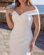 Geranium Off-the-Shoulder Crepe Mermaid Wedding Dress – GER80