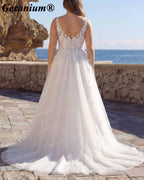 Geranium Plunging V-Neck Lace Tulle A-Line Wedding Dress – GER82