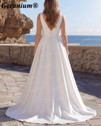 Geranium Plunging V-Neck Satin A-Line Wedding Dress – GER78
