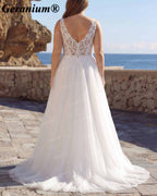 Geranium V-Neck Lace A-Line Wedding Dress – GER72
