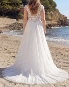 Geranium Plunging V-Neck Lace Tulle A-Line Wedding Dress – GER81